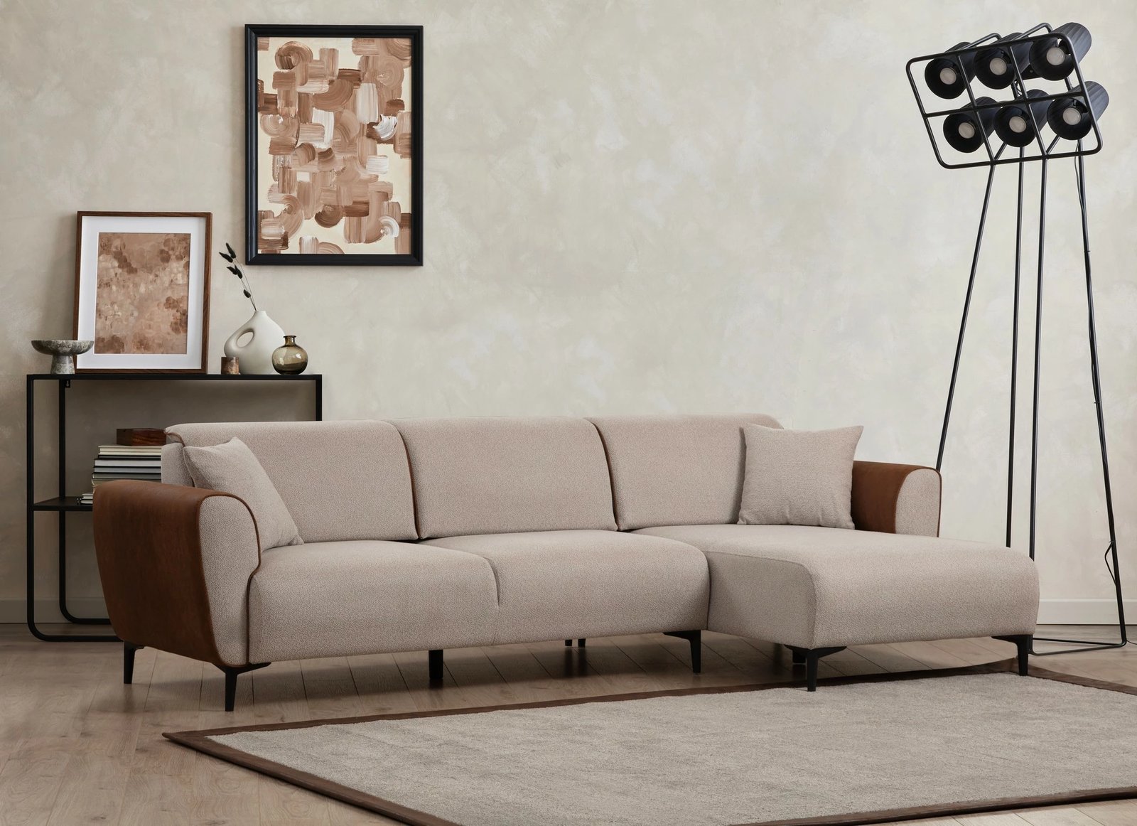 Kënd-sofë krevati Atelier del Sofa, anë e djathtë, bezhë, kanelle