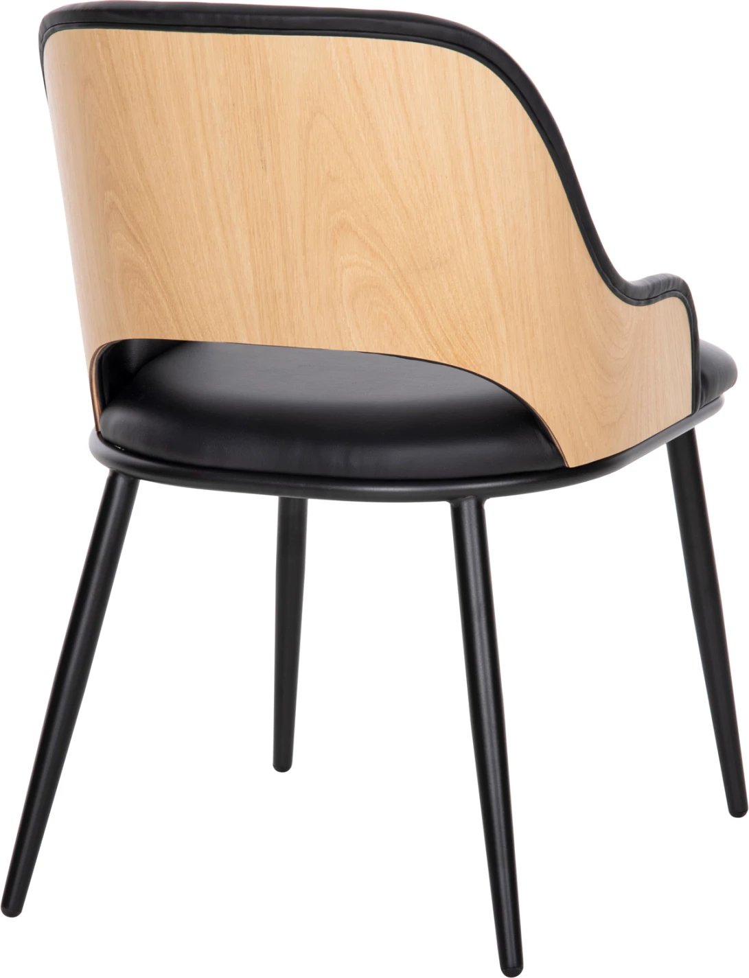 Karrige ngrënieje DELF FH9617.01 PU e zezë-këmbë metali të zeza-shpinë druri natyrale 48x55x76H cm., set prej 2 copë