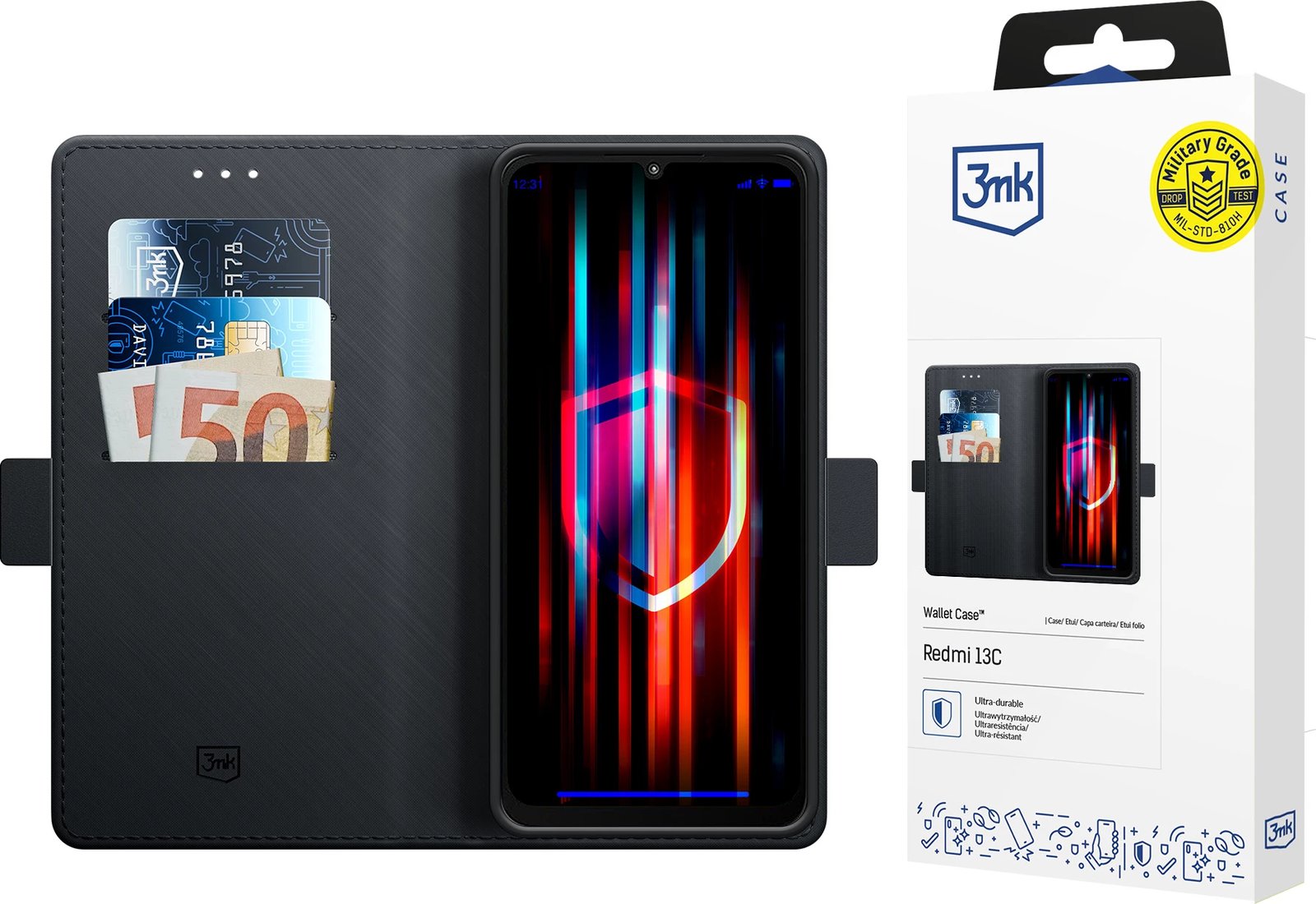 Mbështjellës 3mk Wallet Case për Xiaomi Redmi 13C 5G, i zi