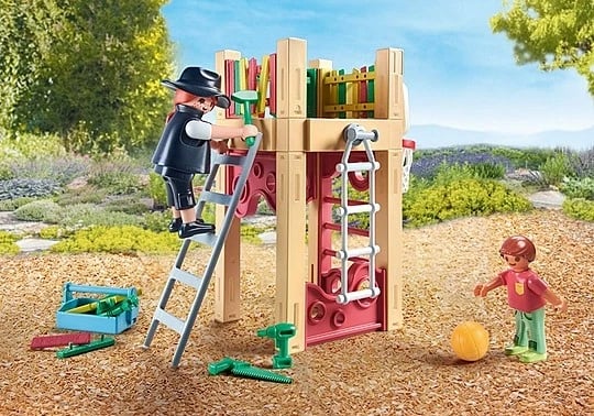 Set figurash Playmobil My Life 71475, marangozja dhe djali me kosh basketbolli, 58 pjesë