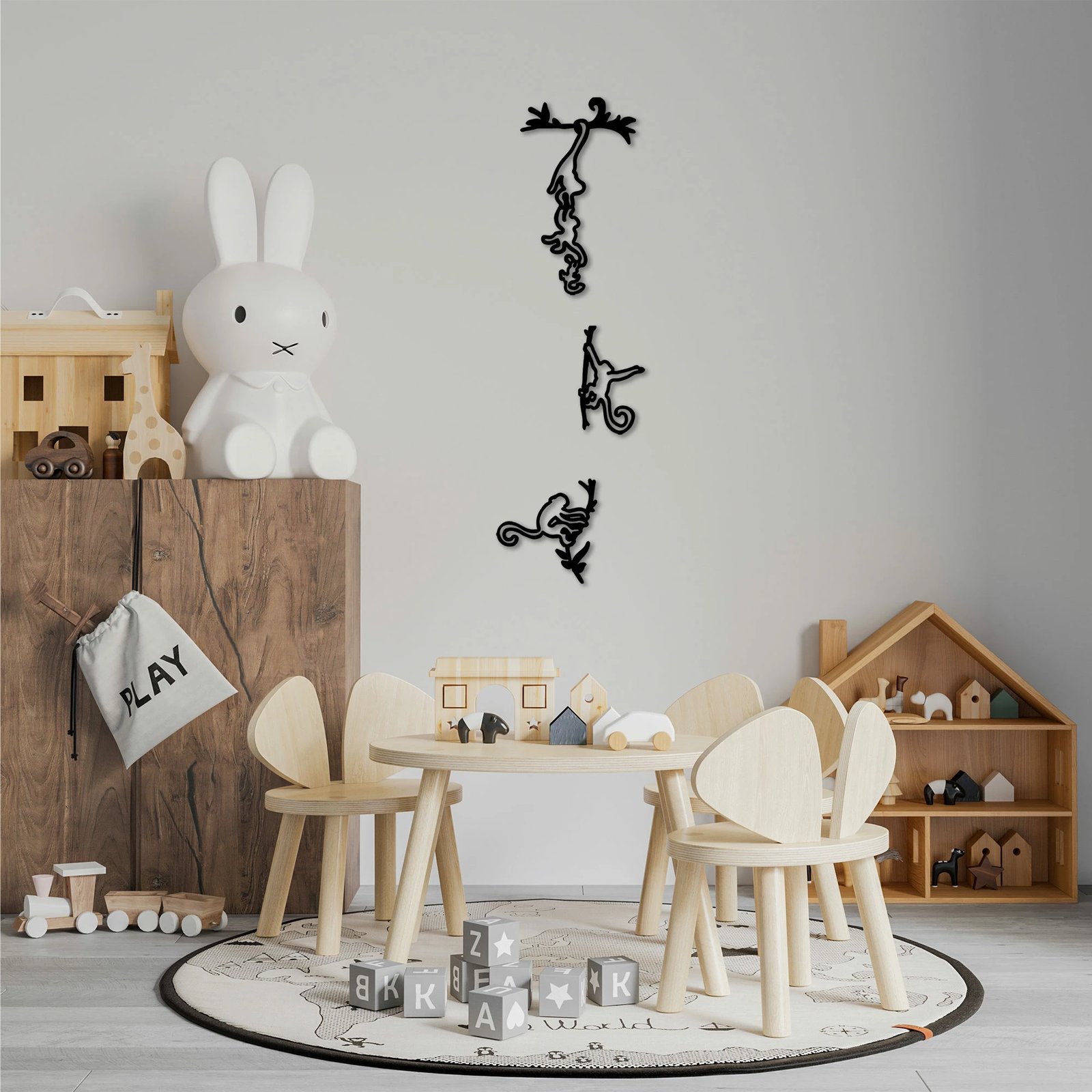 Aksesor dekorativ metalik për mur, majmunë të llastuar, Wallity - 299