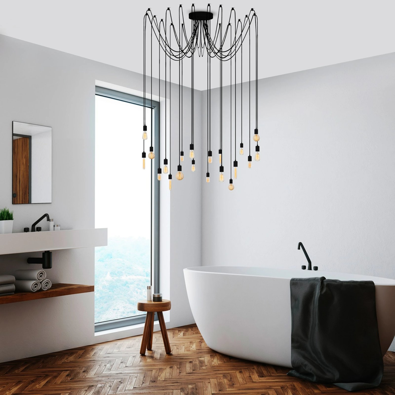 Llambë varëse moderne, e zezë, Opviq Kabluni MR-932