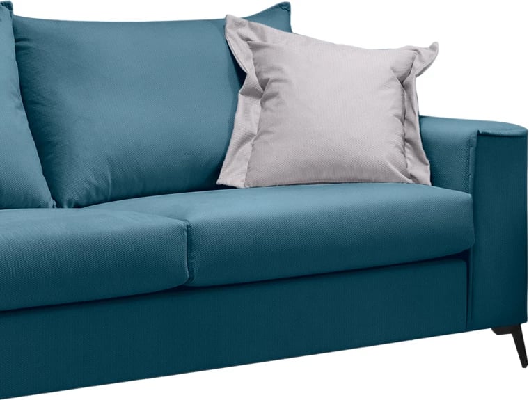 Set divanësh Verona 2 pjesë, pëlhurë blu me jastëkë ngjyrë gri të lehtë