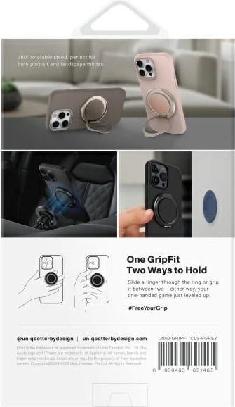 Mbajtës magnetik për celular UNIQ GripFit 360, me unazë, MagSafe, gri