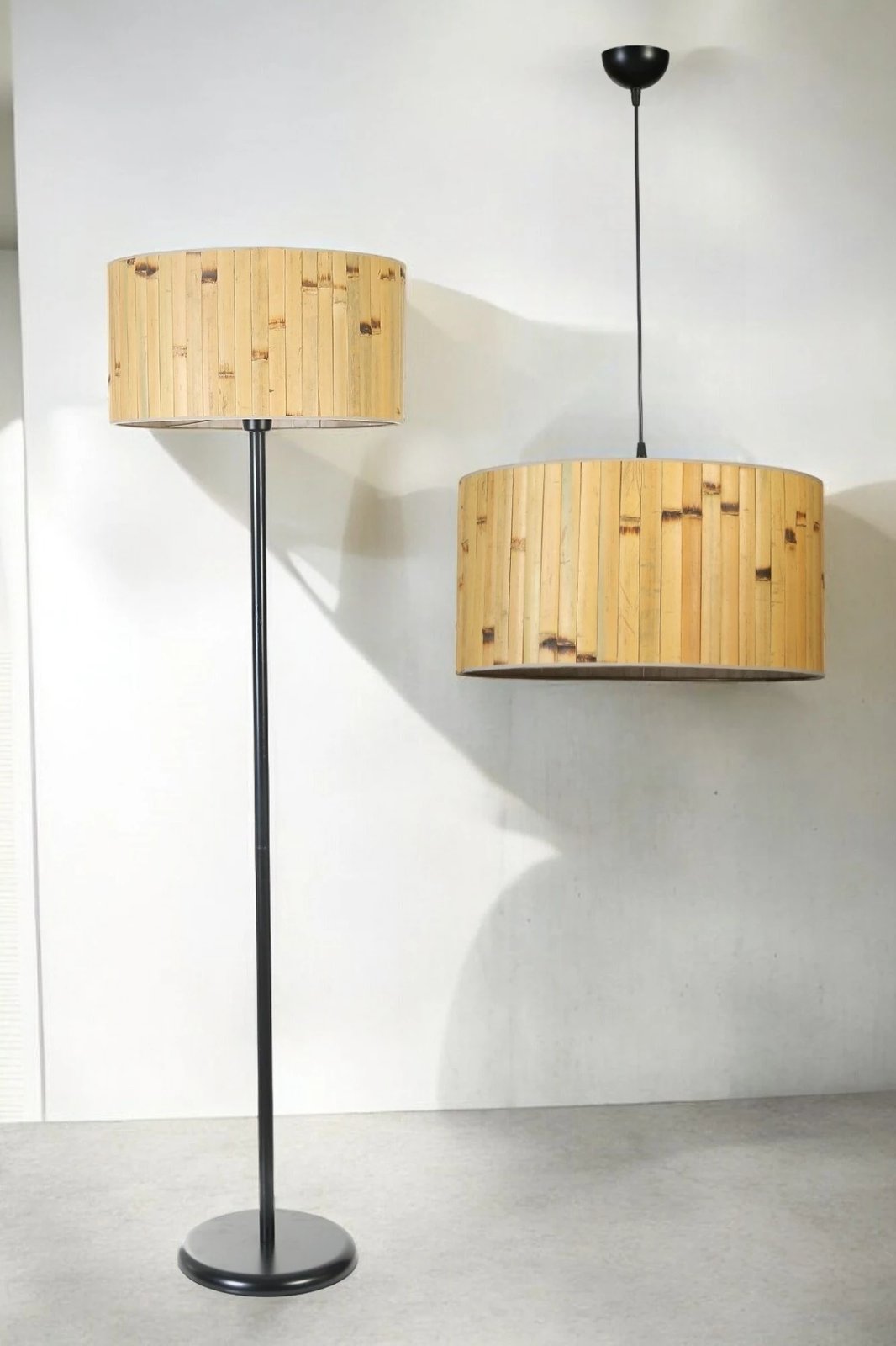 Set llambë tavani dhe llambë dyshemeje Opviq, ngjyrë druri dhe e zezë, 8873-2