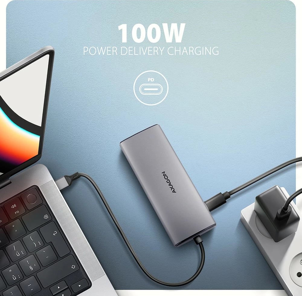 Hub USB-C AXAGON HMC-6G2L 6-në-1, 10Gbps, HDMI 4K/60Hz, PD 100W, Gri