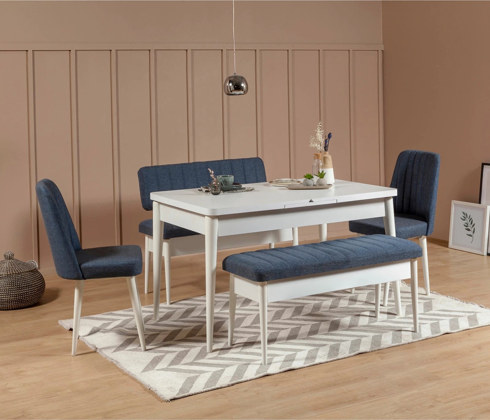 Stol modern me hapësirë për magazinim, ngjyrë e bardhë dhe kaltër e errët, Skye Decor Vina 1048-1