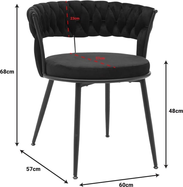 Karrige Alkia në kadife të zezë me këmbë metali të zezë 60x57x68cm