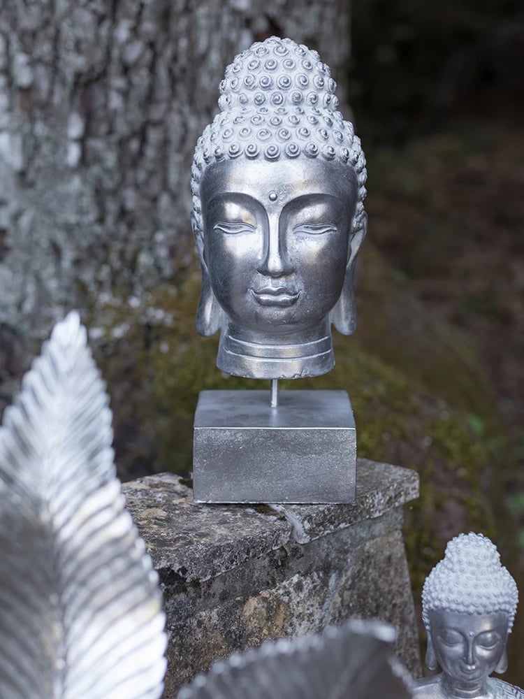 Dekor Buda, polirezine, ngjyrë argjendi, 18x19x42cm