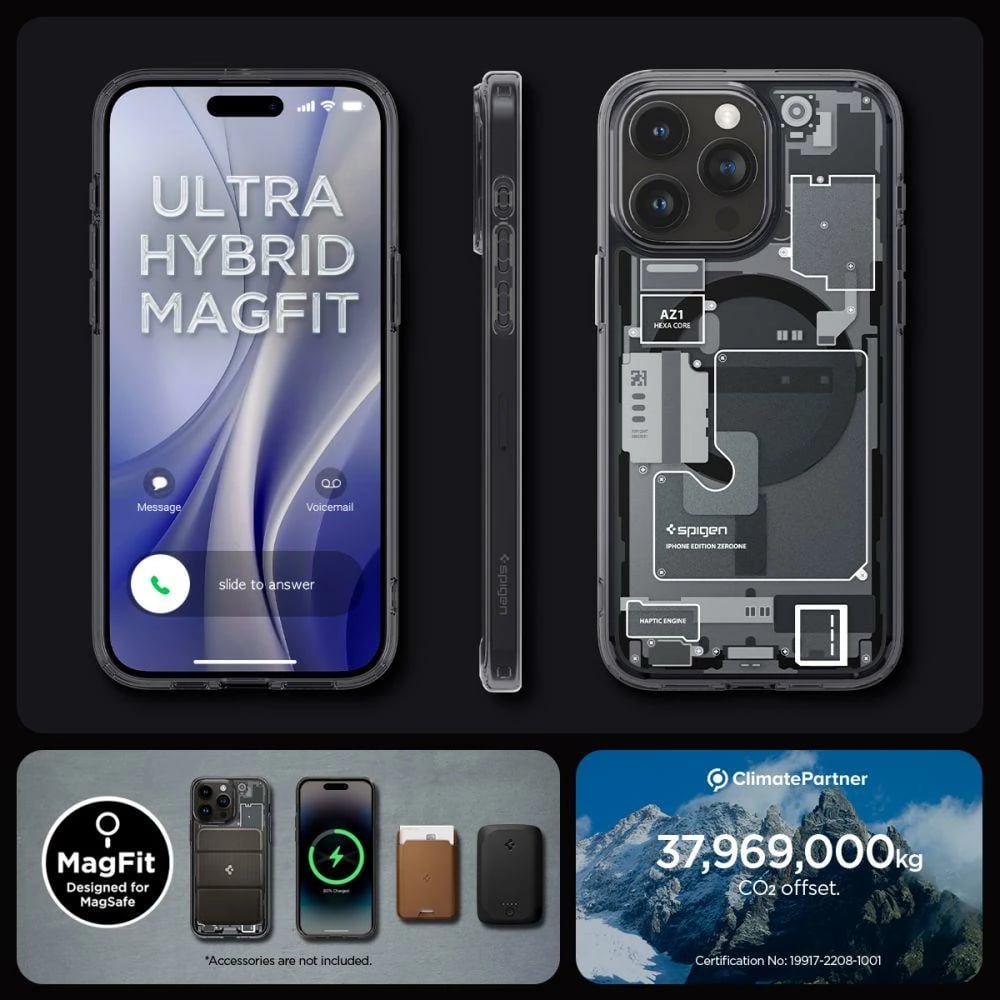 Mbështjellës Spigen Ultra Hybrid Mag për iPhone 15 Pro, MagSafe, Zero One, Transparent/Gri