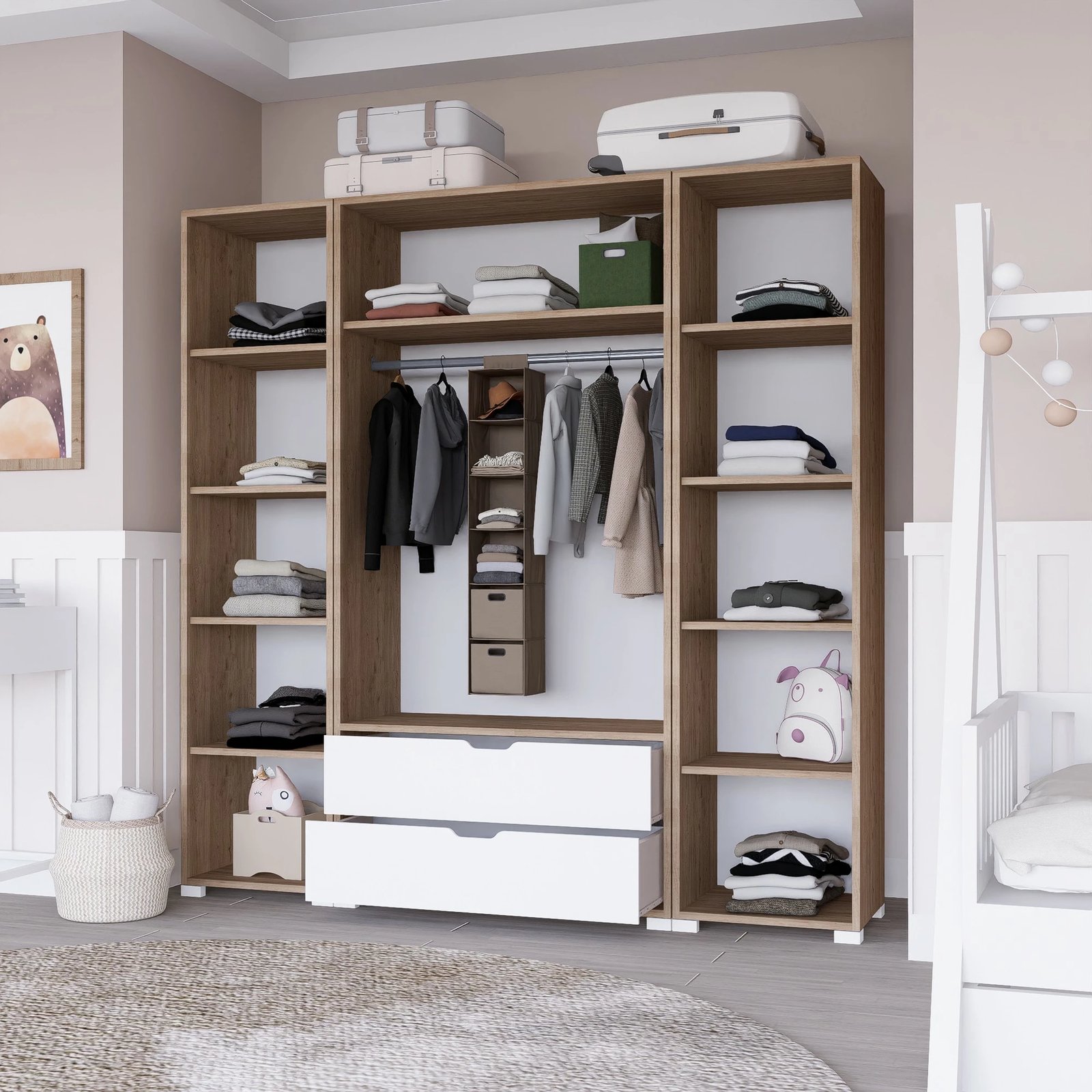 Dollap Hanah Home, Nisan 1600-024, ngjyrë arrë e çelët dhe e bardhë