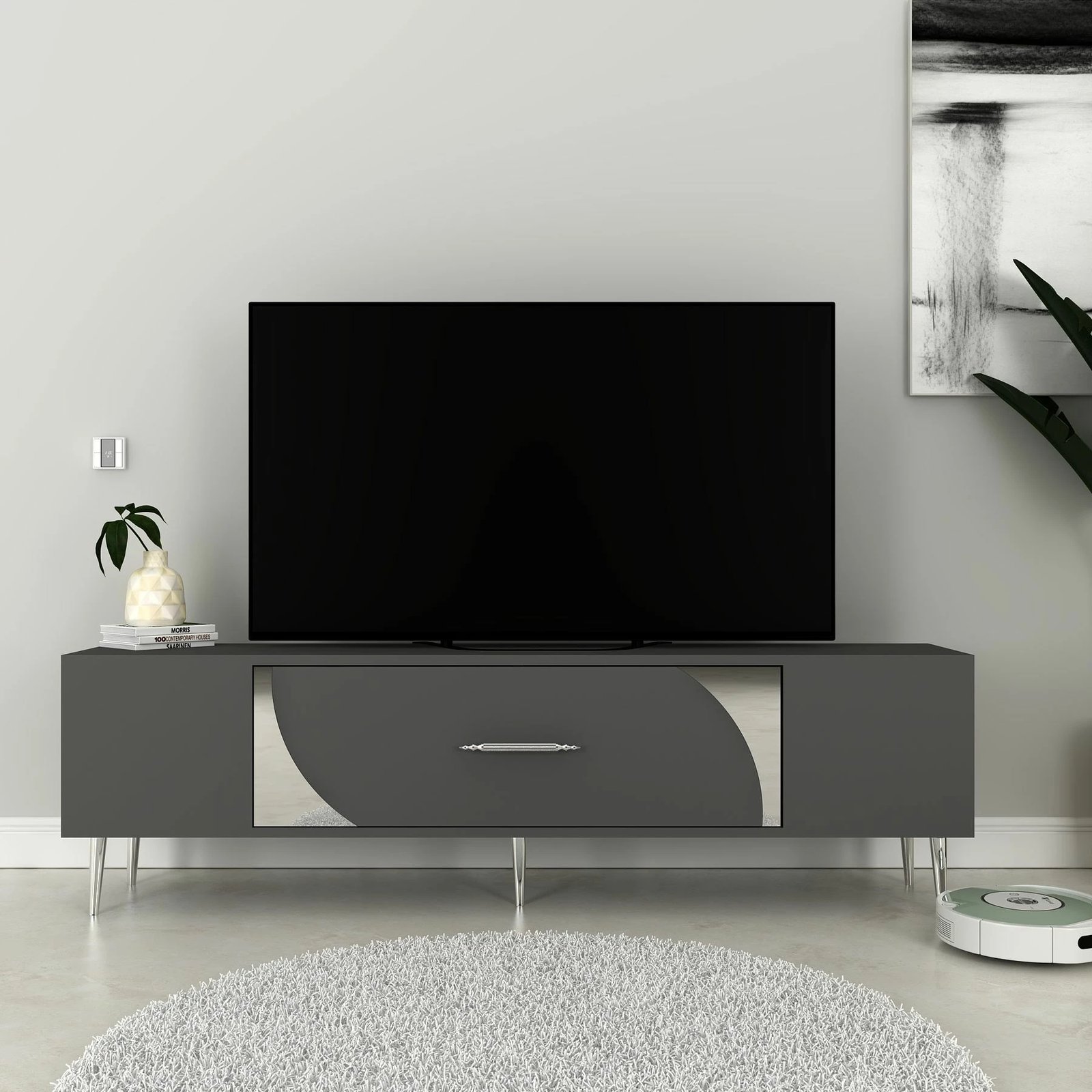 Komodë TV Skye Decor, anthracite, argjend