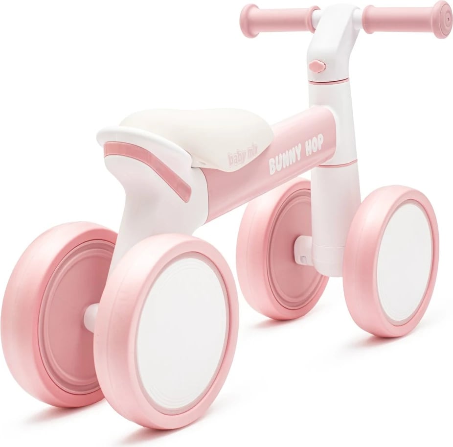 Biçikletë balancuese, BABY MIX, Bunny Hop Ultralight, alumin 1.6 kg, 4 rrota, 12+ muaj, rozë
