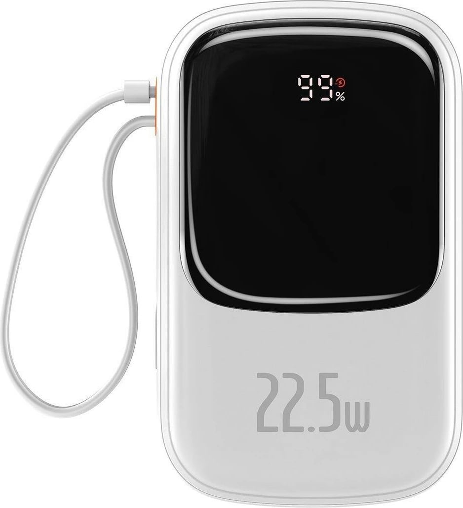 Powerbank Baseus Qpow, 20000mAh, 22.5W, me kabllo USB-C të integruar, Bardhë