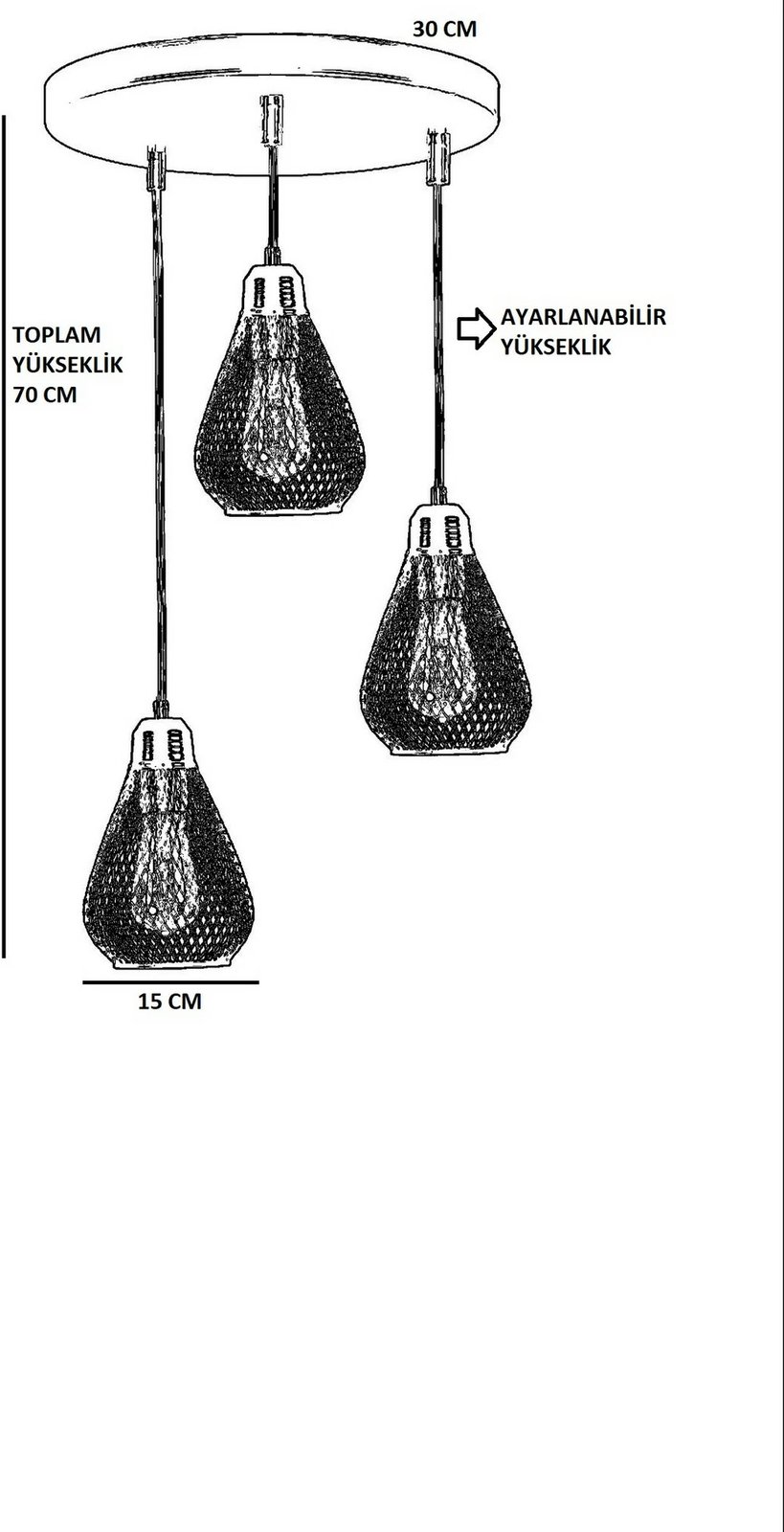 Llambë tavani Opviq, Armut, 3 pjesë, ngjyrë e zezë dhe ari