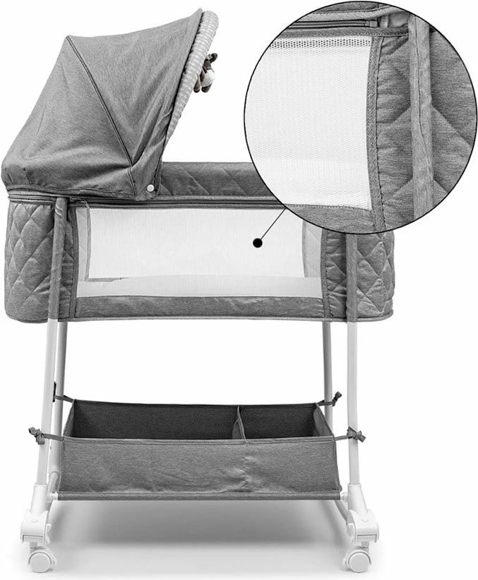 Djep 2-në-1 për foshnje, Milly Mally Dream On, metal kornizë, rrota me bllokim, baldakin i palosshëm, dyshek i butë, gri