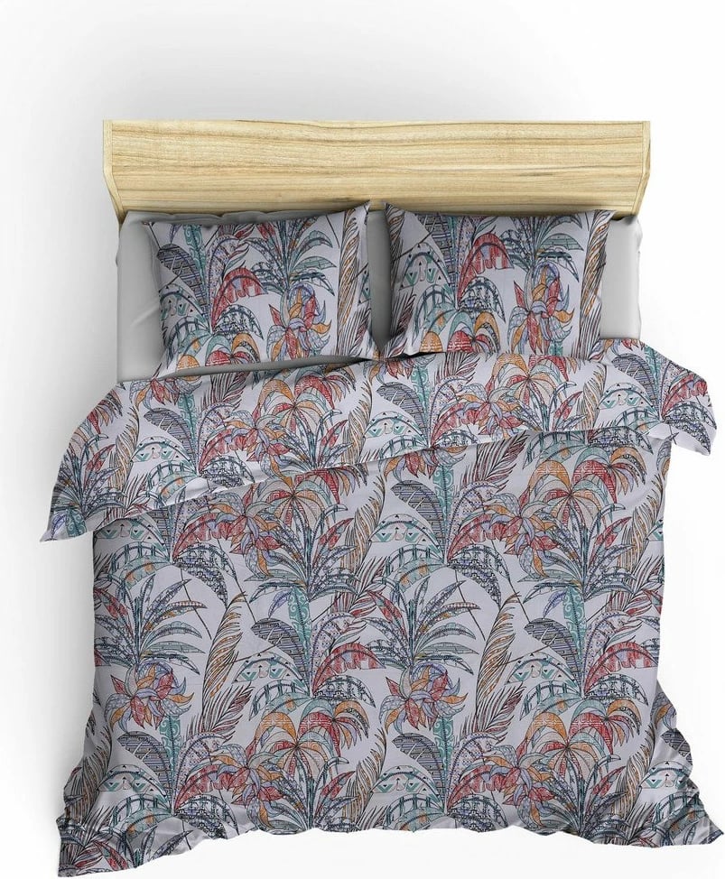 Set mbulesë për jorgan dopio, L'essentiel, palmë, ngjyrë e bardhë, e kuqe tullë, blu