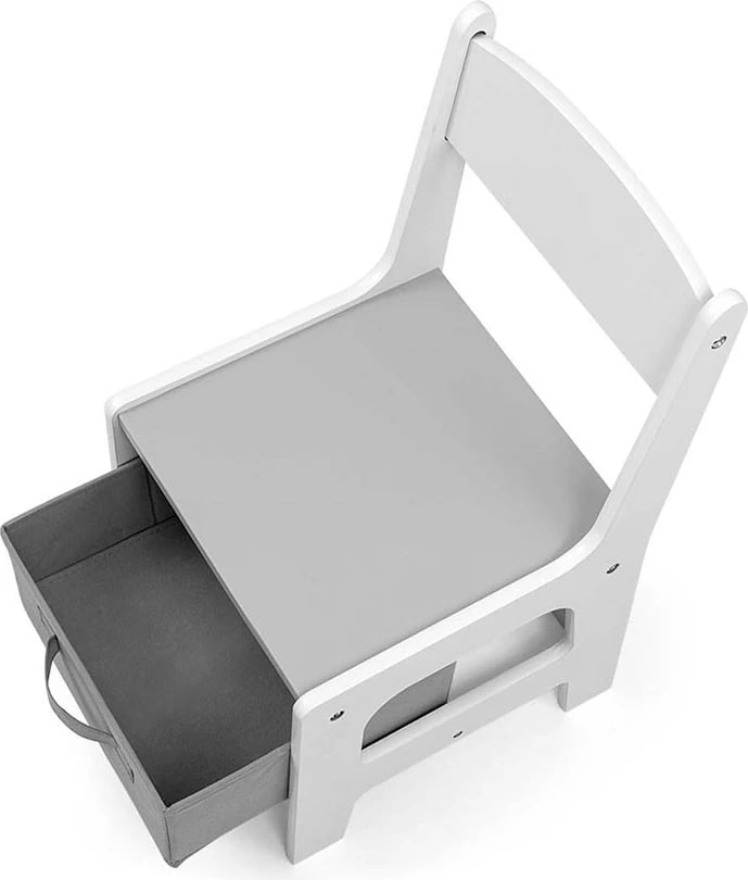 Set mobilje për fëmijë, Milly Mally Sven, tavolinë + 2 karrige, me depozitim dhe dërrasë për shkumës, e bardhë, set 3 pjesë