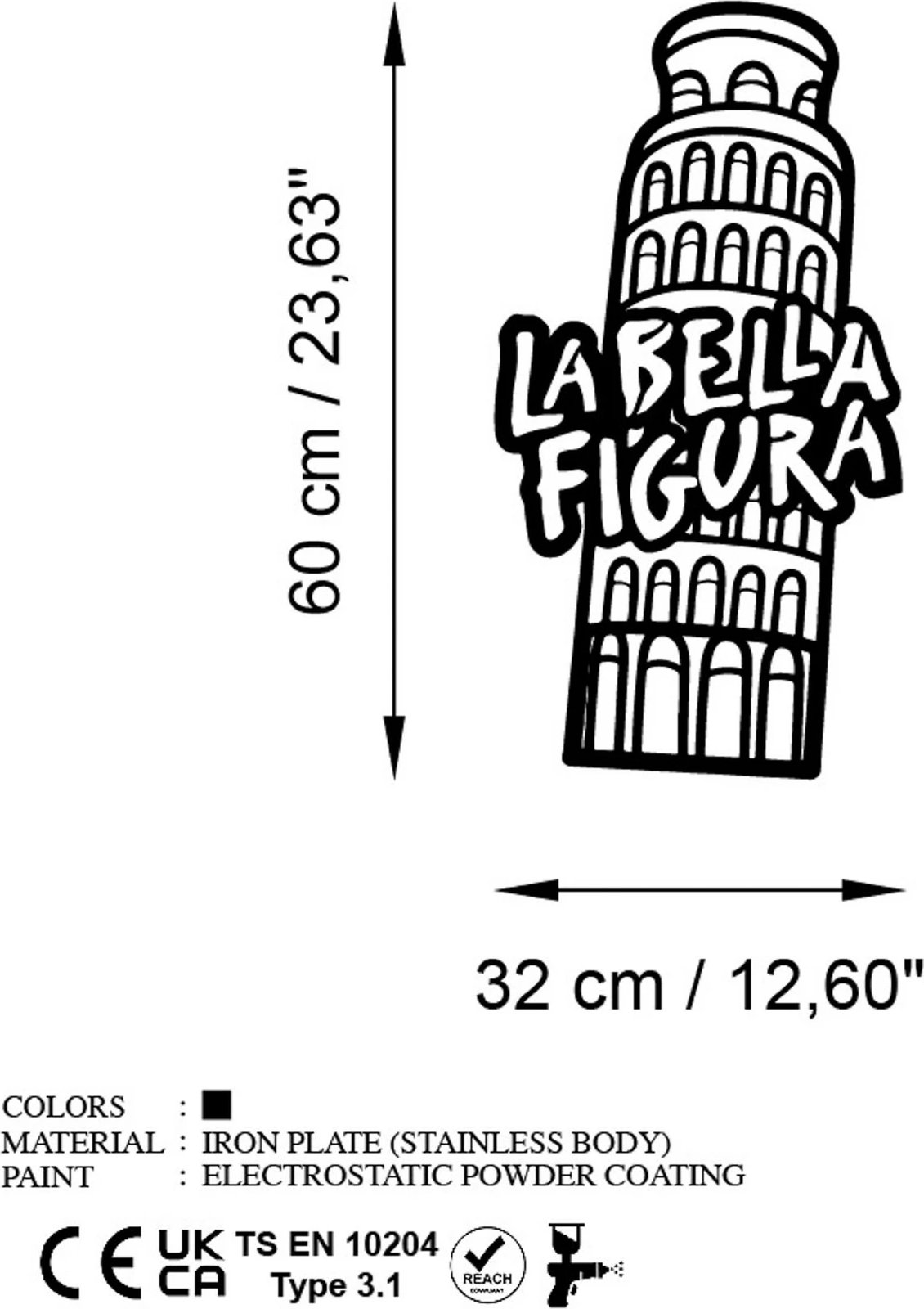 Aksesor dekorativ metalik për mur, Bella Figura 2, ngjyrë e zezë, 32x60cm