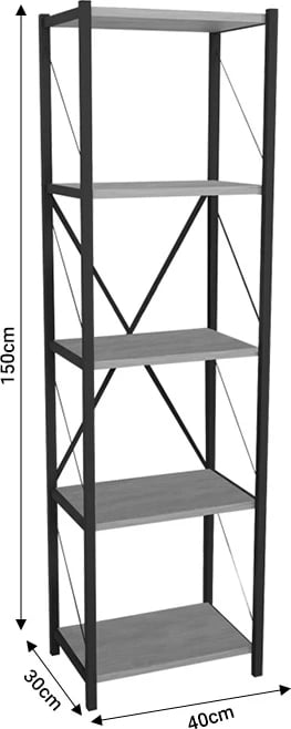 Raft librash Glase, melaminë antracit-metal i zi, 40x30x150cm