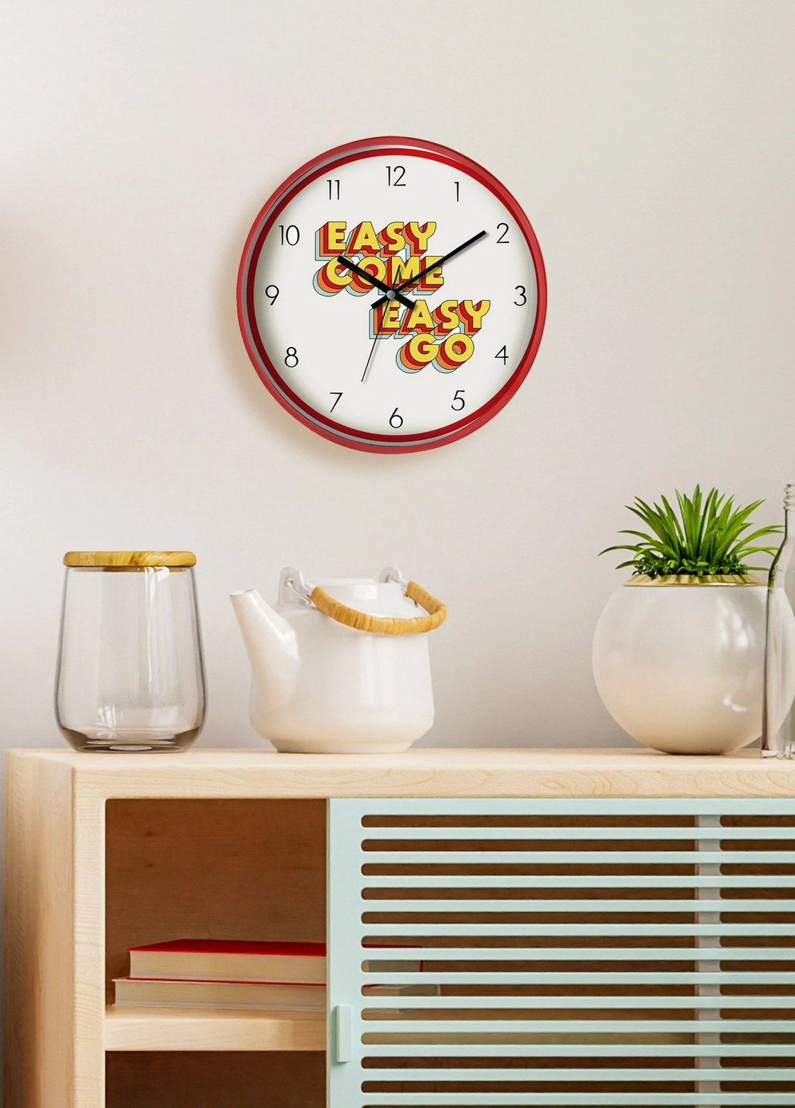 Orë muri Aberto Design, e kuqe, e bardhë, e verdhë, DVS136, 30cm