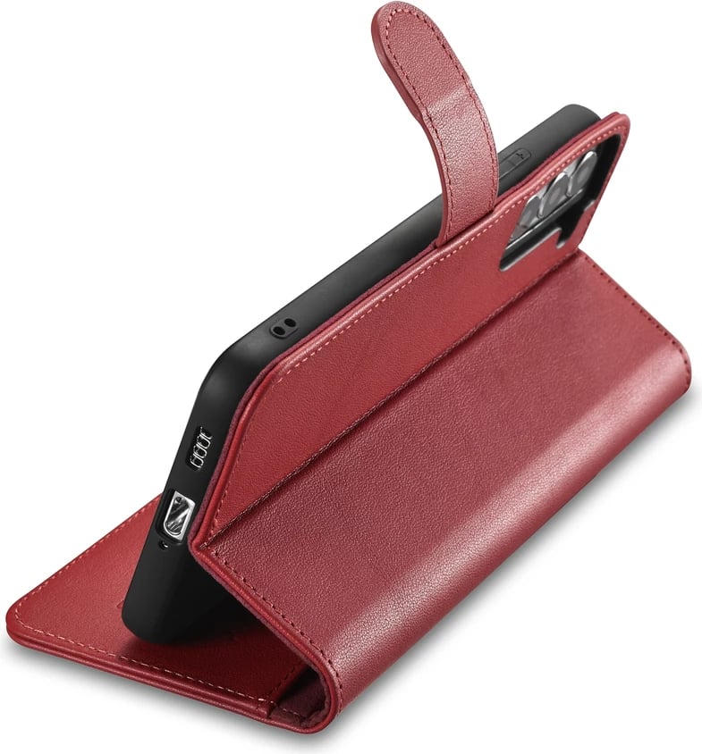 Mbështjellës lëkure iCarer Haitang për Samsung Galaxy S22+, me portofol dhe qëndrim, Kuq