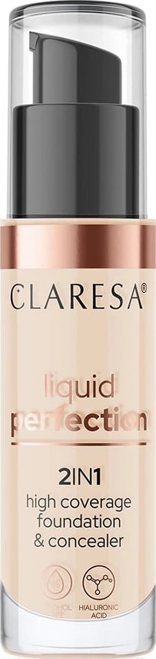 Fondatinë dhe korrektor për femra Claresa Liquid Perfection 2-in-1 102 Warm Medium, 34g
