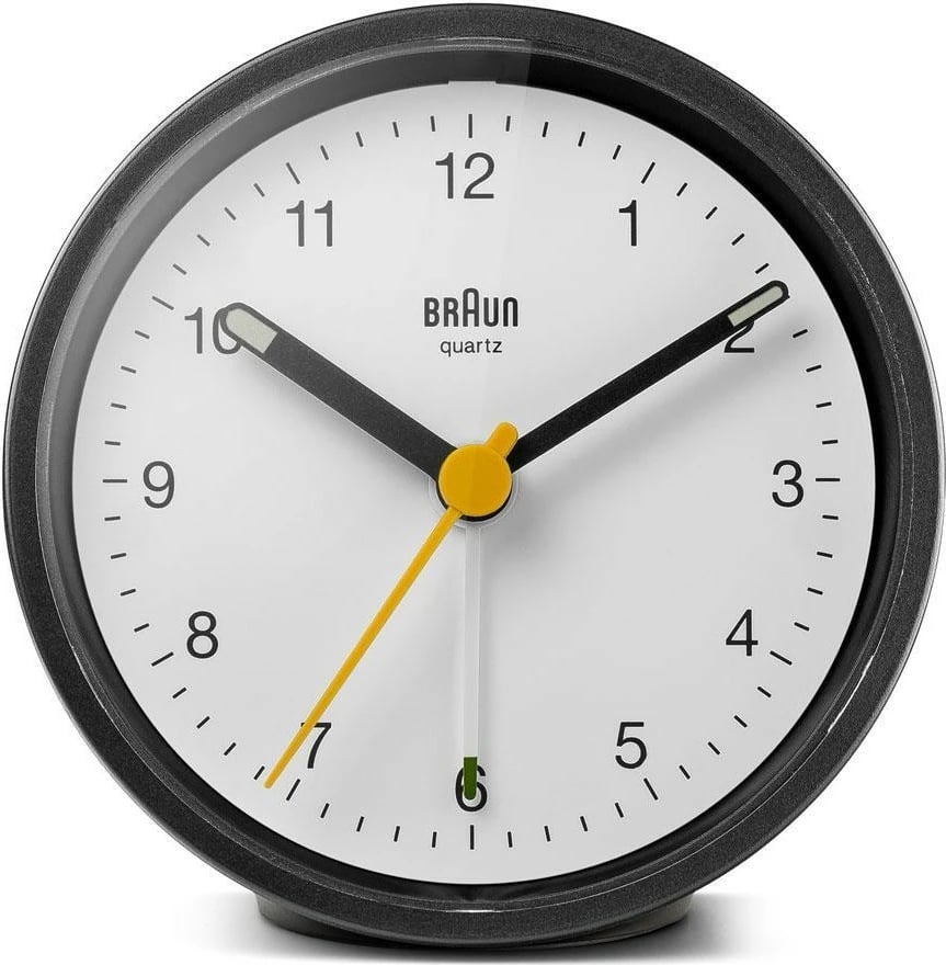 Alarm Braun BC12BW, quartz, 12h, buzzer, zi e bardhë