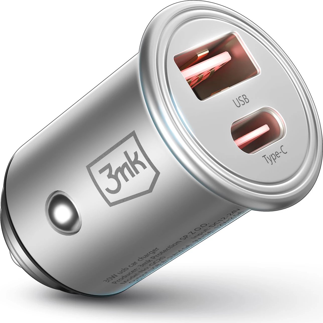 Karikues makinës 3mk Hyper Car Charger 30W, 2 porta USB-A/USB-C, Argjendtë