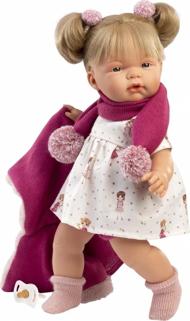 Kukull, Llorens, Joelle 38364, 38 cm, qan kur hiqet qetësuesja, set 6-pjesësh me qetësuese, rozë/e bardhë