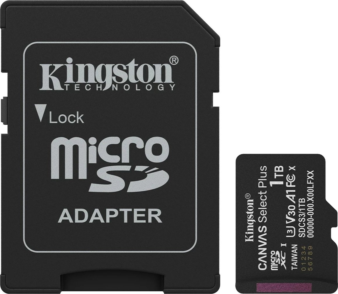 Kartelë memorie microSDXC Kingston Canvas Select Plus Gen3 1TB me adapter, e zezë