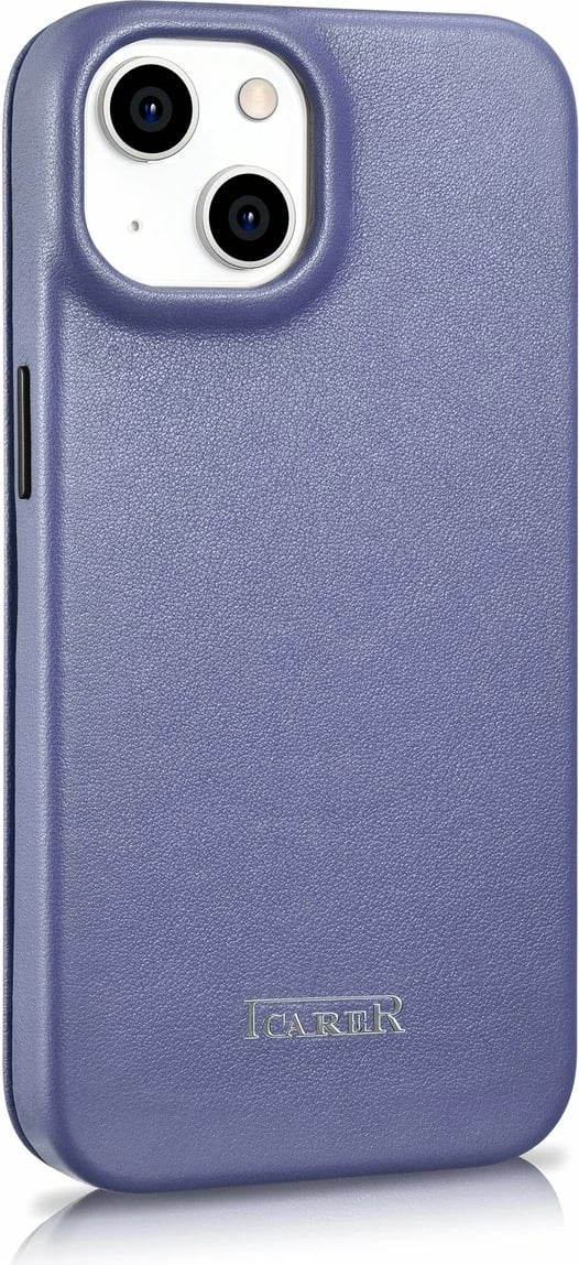 Mbështjellës lëkure iCarer CE Premium Folio për iPhone 14 Plus, MagSafe, Vjollcë e lehtë