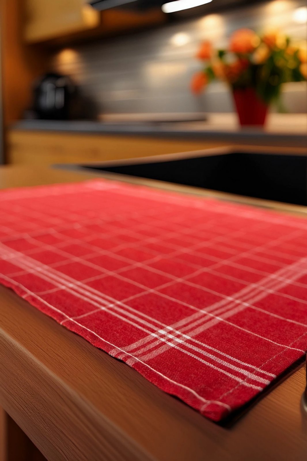 Set peshqirësh kuzhine (10 copë), Hermia Juno, të kuq e të bardhë