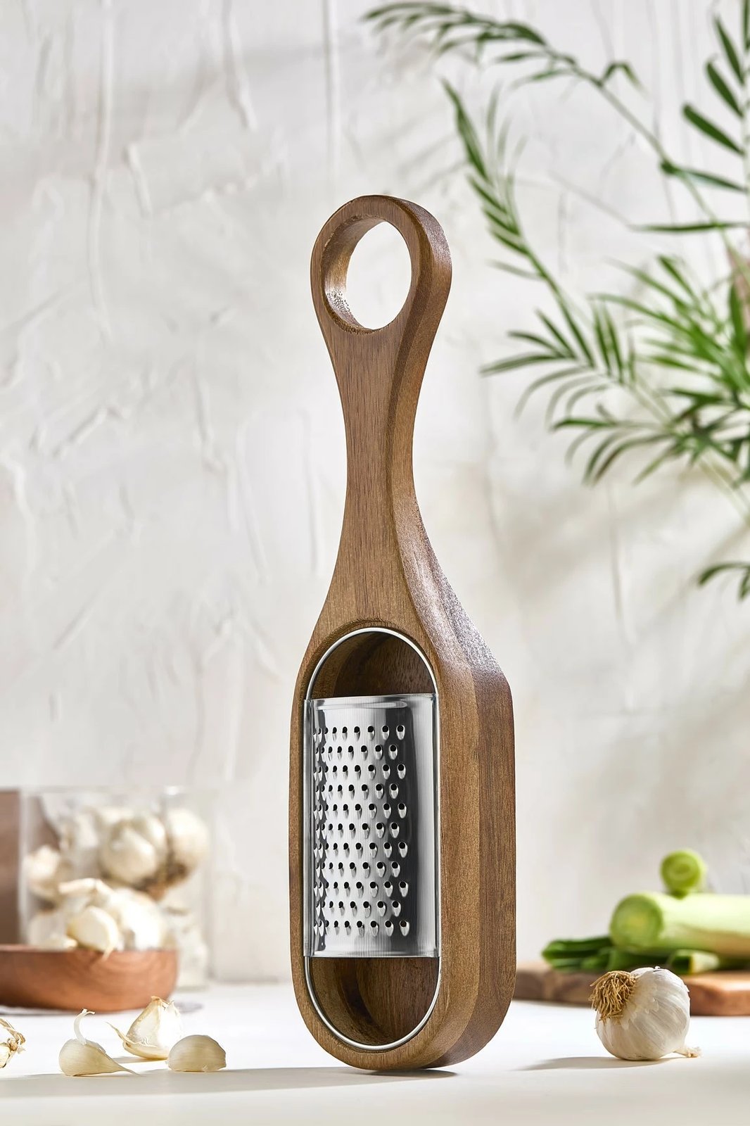 Rende inox me dorezë druri akacie, Hermia, ngjyrë druri, 8x8x29cm