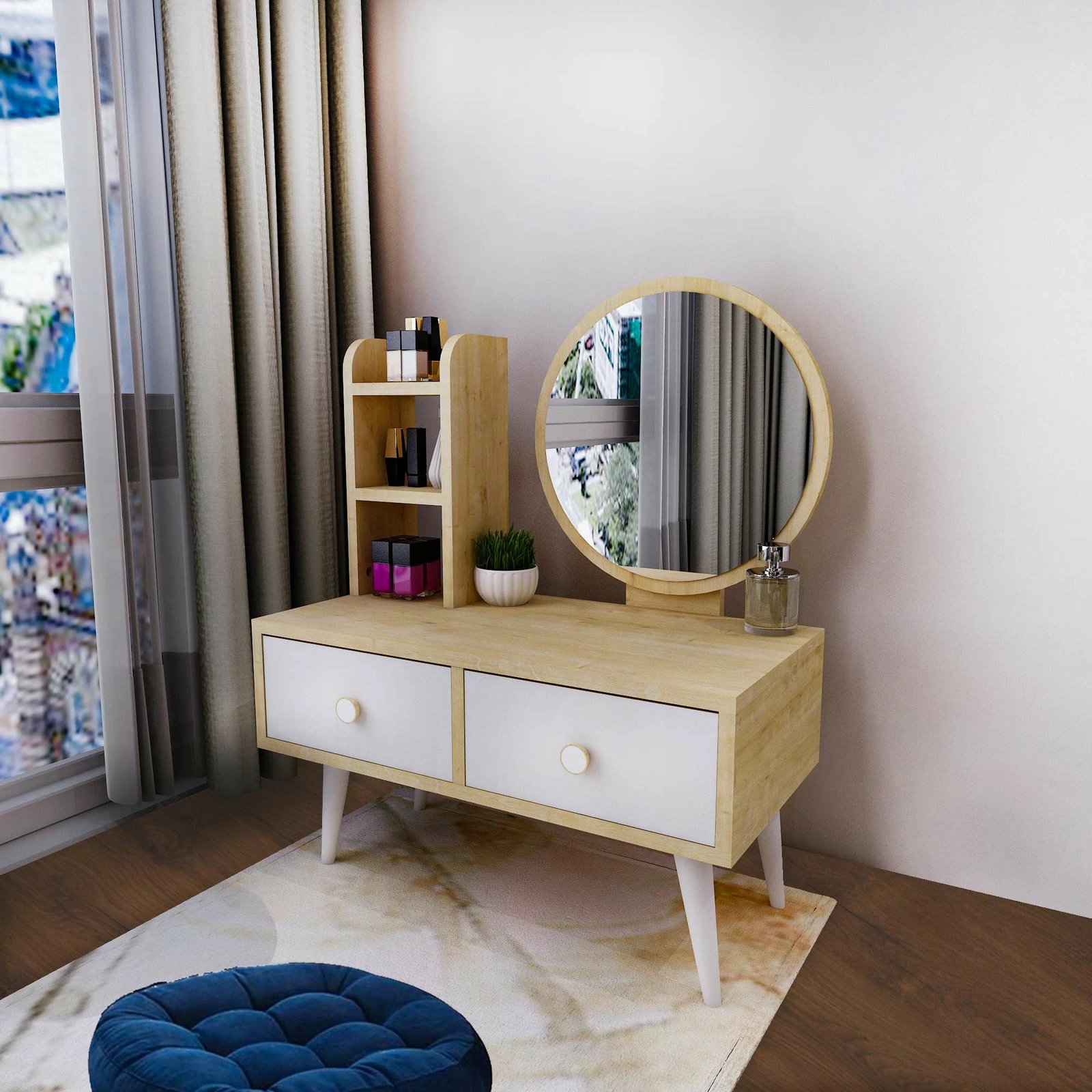 Tavolinë grimi Hanah Home Cindy, e bardhë dhe safir