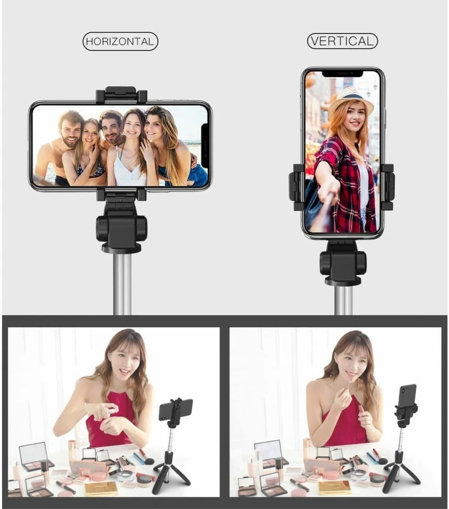 Selfie stick me tripod Tech-Protect L01S, Bluetooth, për smartphone, 70cm, Zi