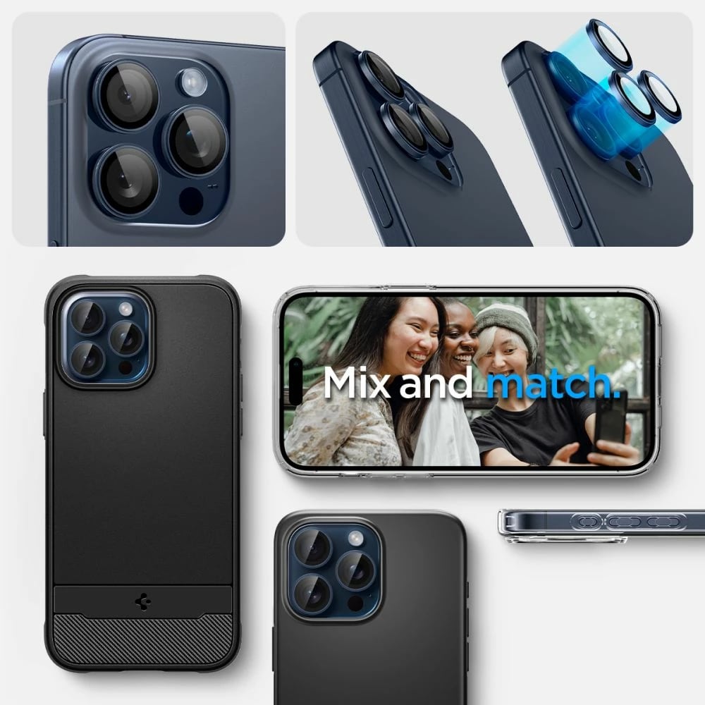 Mbrojtës xhami për kamerë Spigen Optik.tR EZ Fit, për iPhone 14 Pro / Pro Max / 15 Pro / Pro Max, Titanium Blue, 2 copë