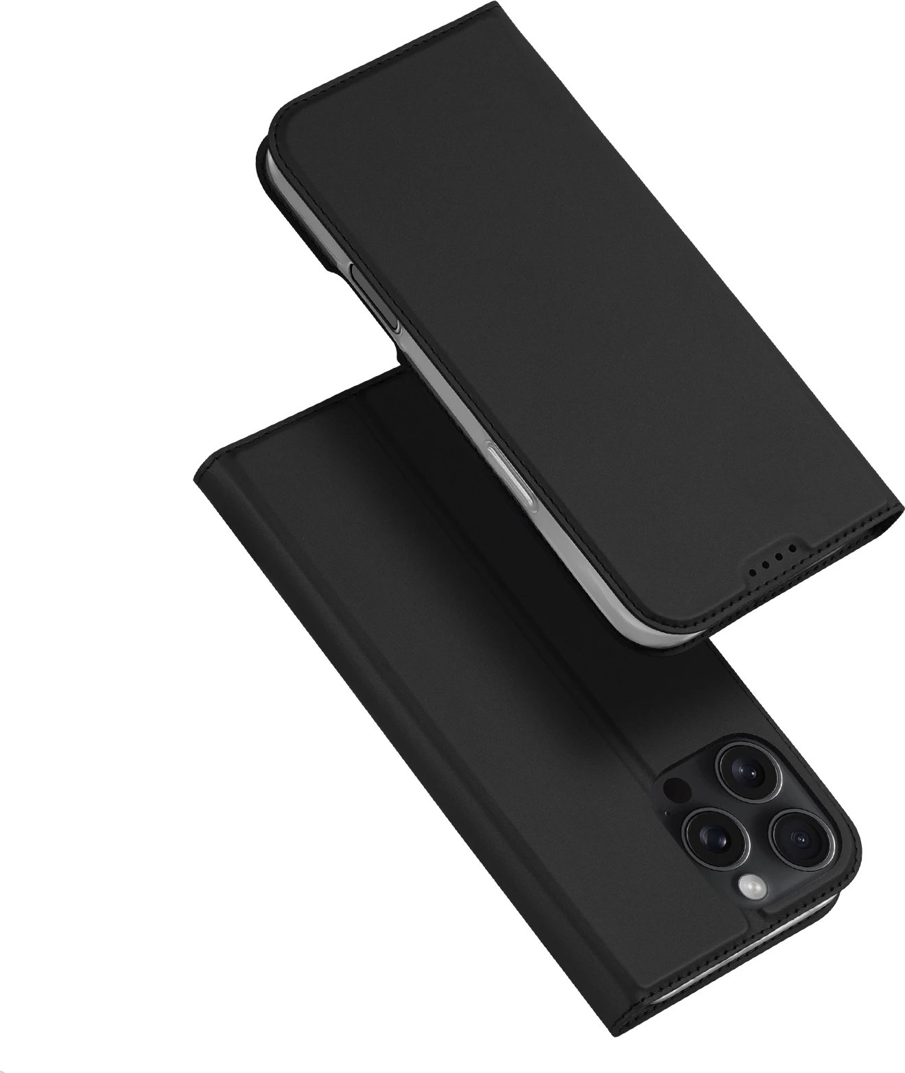Mbështjellës Dux Ducis Skin Pro për iPhone 16 Pro, me kapak dhe xhep për kartela, e zezë