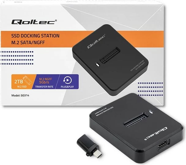 Stacion dokimi Qoltec 50314 për SSD M.2 SATA, USB 3.1, i zi