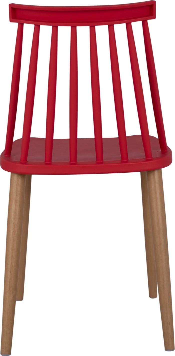 Karrige ngrënieje Vanessa e kuqe me këmbë metalike 42,5x47x81,5cm, set prej 4 copë