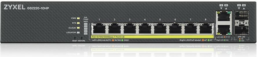 Switch i menaxhuar Zyxel GS2220-10HP, 8xGbE, PoE, 1 vit NCC Pro Pack, i zi Switch i menaxhuar Zyxel GS2220-10HP, 8xGbE, PoE, 1 vit NCC Pro Pack, i zi