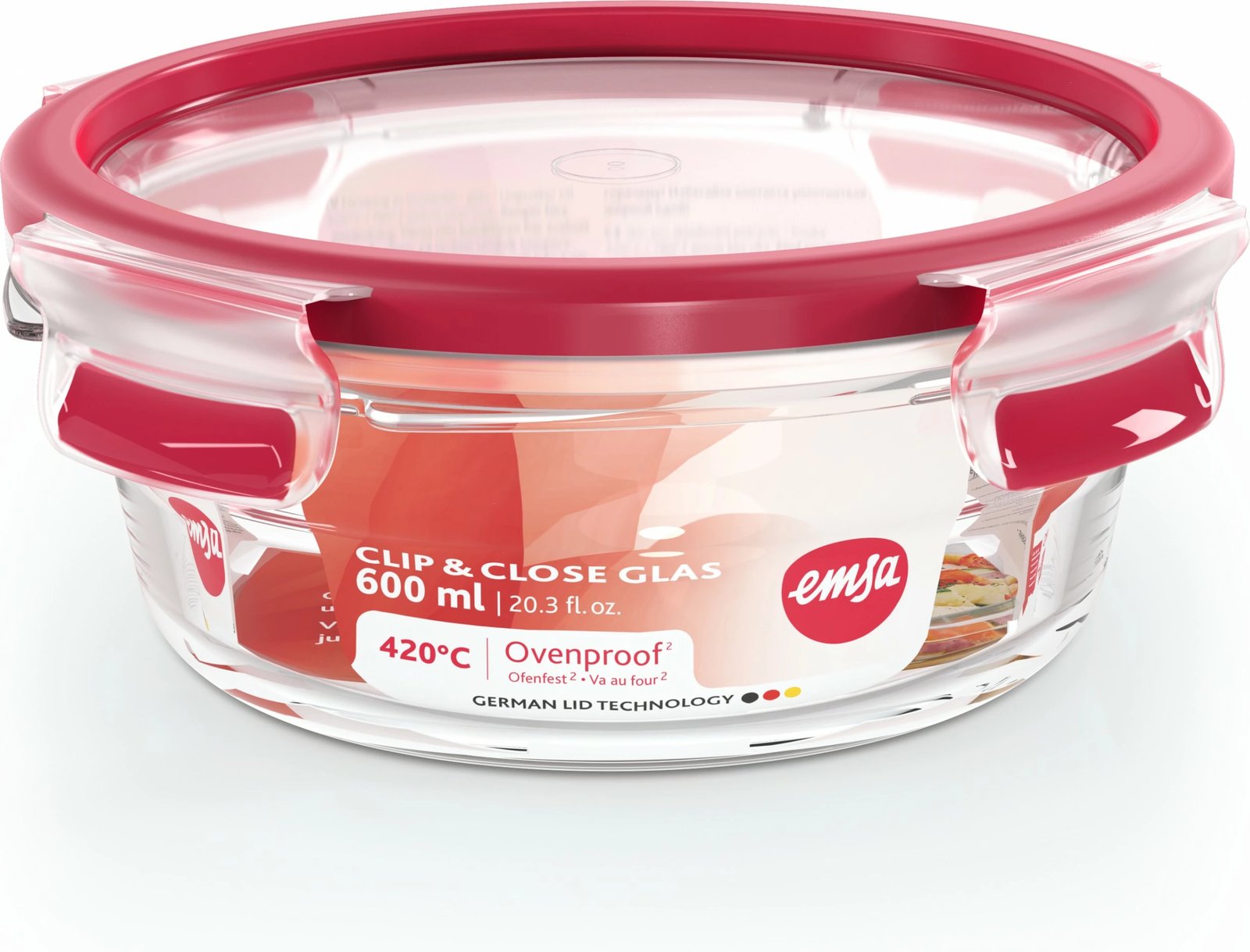 Enë qelqi Emsa N10403 Clip & Close 0.6L, kapak i kuq