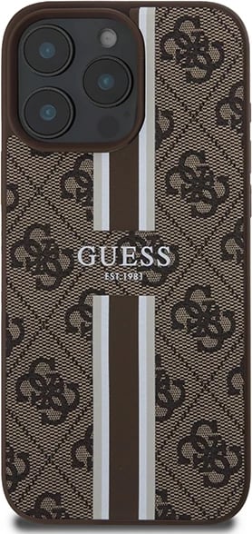 Mbështjellës Guess 4G Printed Stripes MagSafe për iPhone 16 Pro Max, Kafe