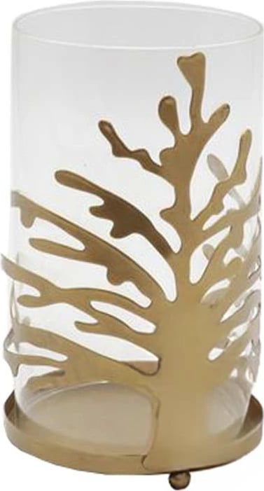 Mbajtëse tealight Ember, metalik ari, xham, 10.5x10.5x16cm