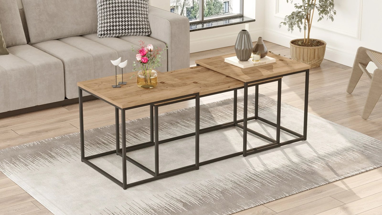 Tavolinë kafeje set prej tre pjesësh, ngjyrë Atlantic Pine, Skye Decor, Vg9-A