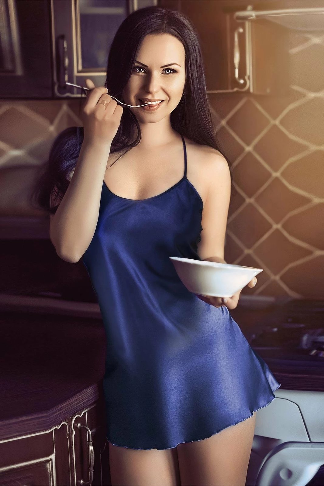 Këmishë nate Jumeon, ngjyrë e kaltër, 001-018566