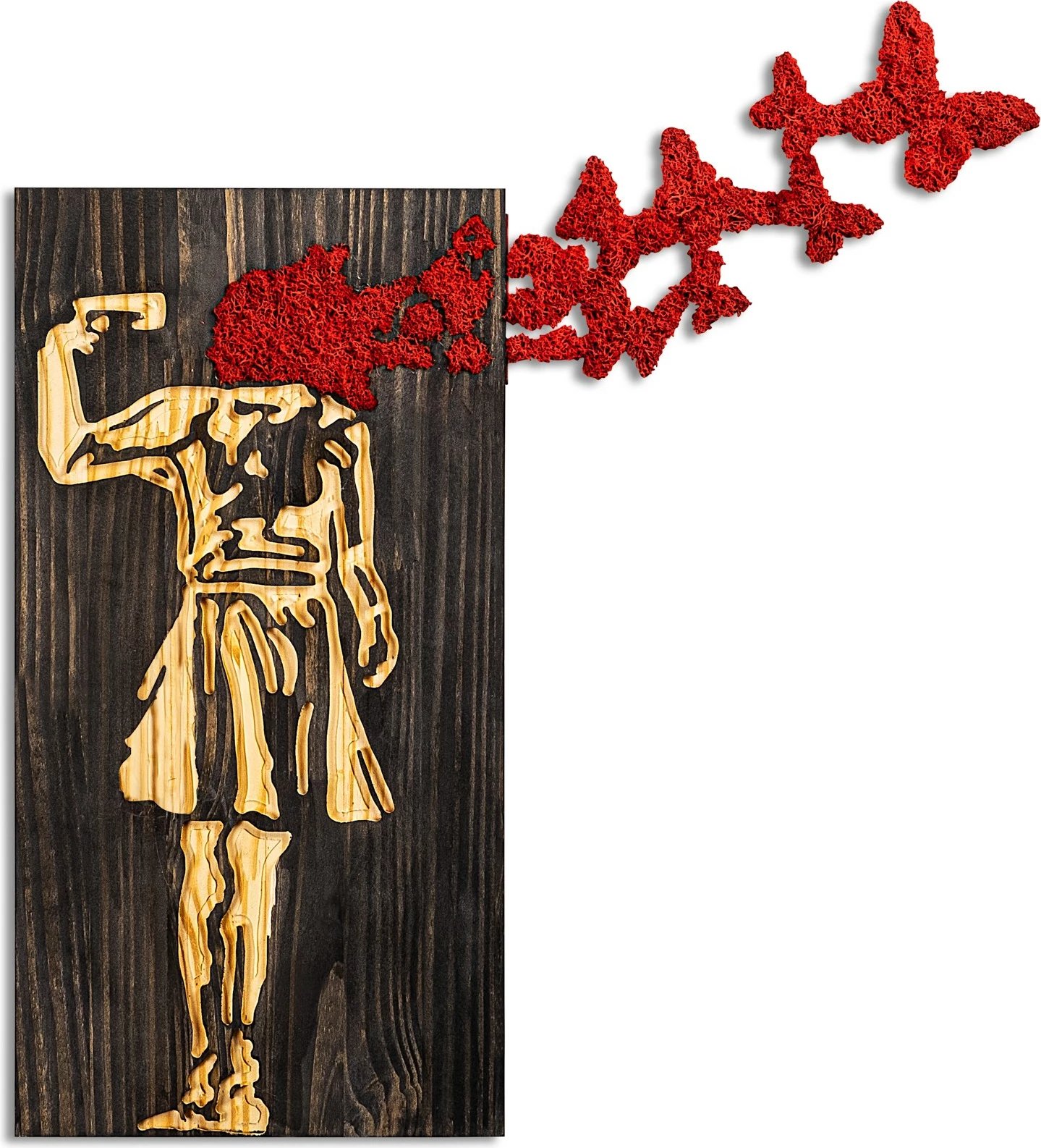 Aksesor dekorativ muri prej druri, Wallity Banksy, ngjyrë arre, kafe, e kuqe, 62x70cm