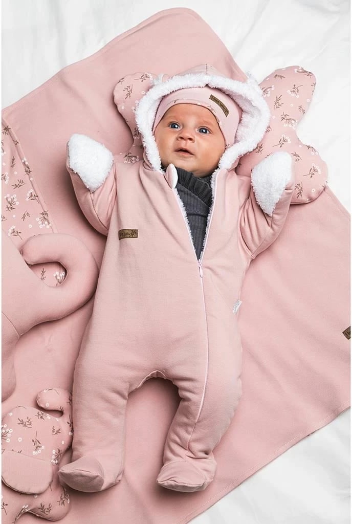 Kombinezon dimri bebi, Nicol Nela, madhësia 80 (9-12m), kapuç me veshë, mbyllje me zinxhir, astar Wellsoft, rozë