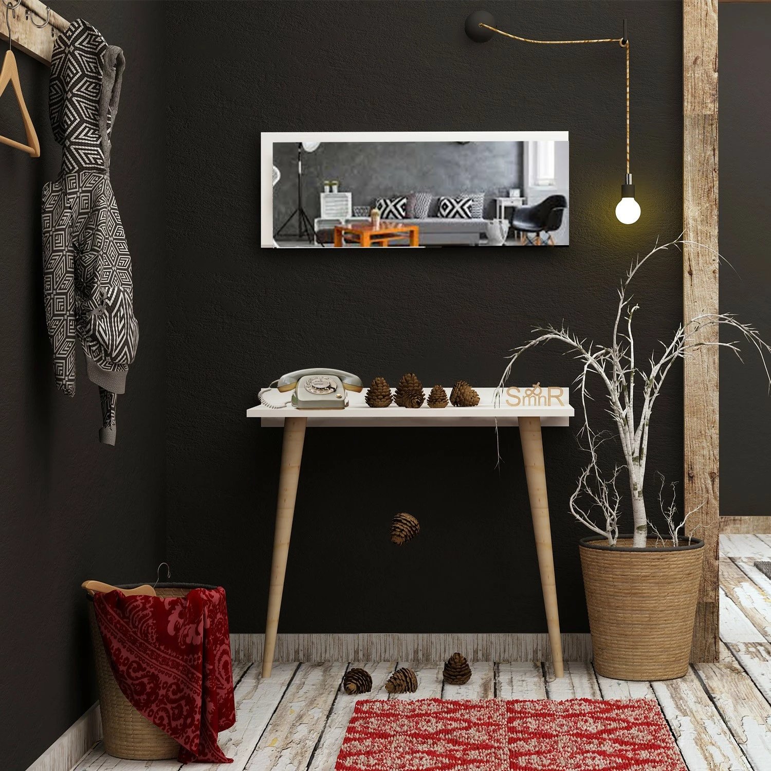 Komodë Hanah Home, Venezia, e bardhë, me pasqyrë