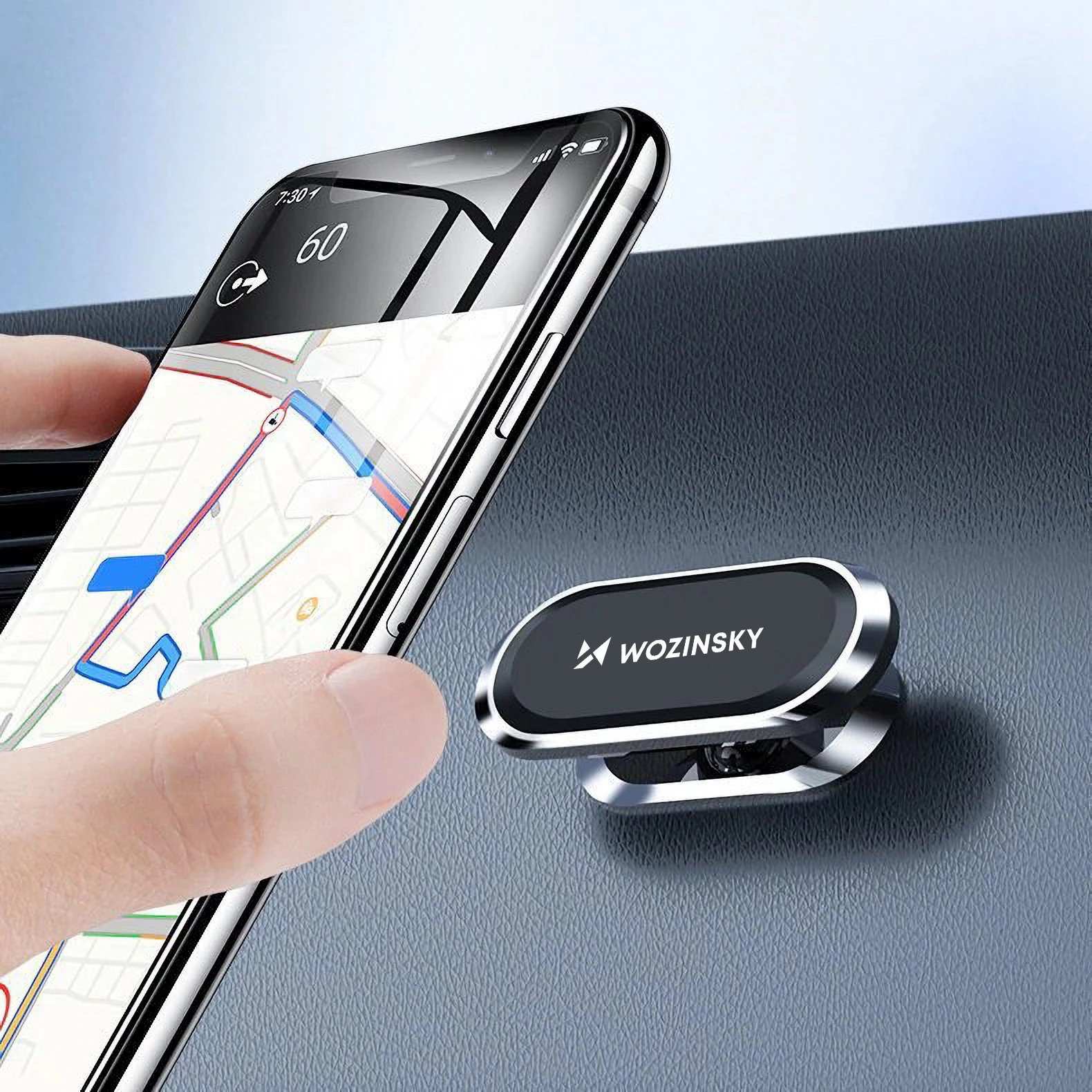 Mbajtës magnetik për telefon Wozinsky WMH-06, vetë-ngjitës, rrotullim 360°, argjendtë/zi